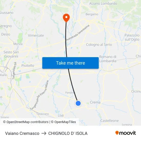 Vaiano Cremasco to CHIGNOLO D' ISOLA map