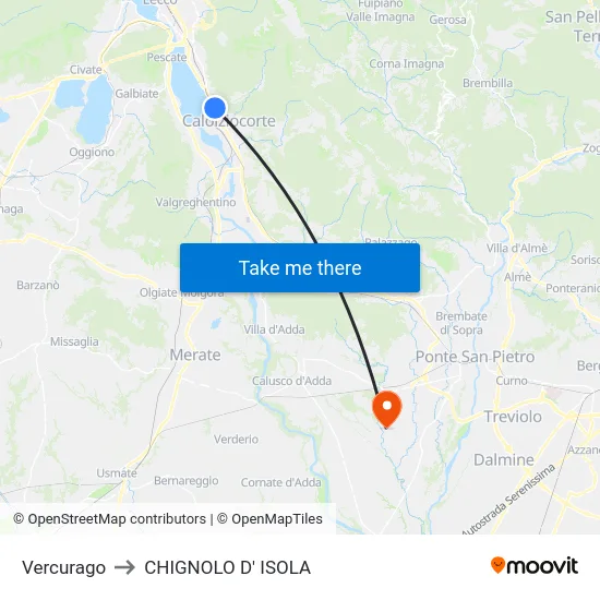 Vercurago to CHIGNOLO D' ISOLA map