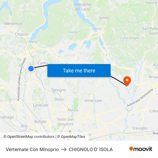 Vertemate Con Minoprio to CHIGNOLO D' ISOLA map