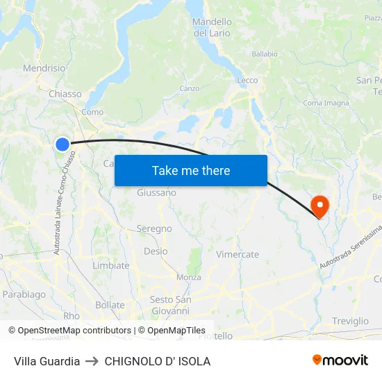 Villa Guardia to CHIGNOLO D' ISOLA map