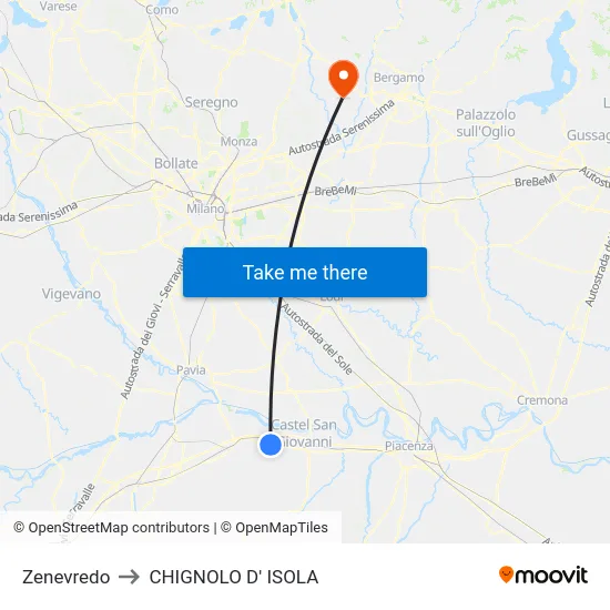 Zenevredo to CHIGNOLO D' ISOLA map