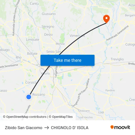 Zibido San Giacomo to CHIGNOLO D' ISOLA map