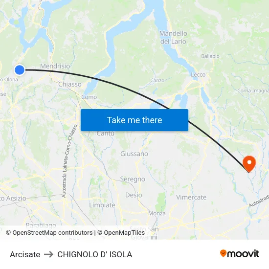 Arcisate to CHIGNOLO D' ISOLA map