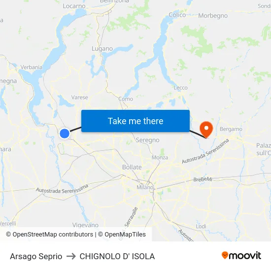 Arsago Seprio to CHIGNOLO D' ISOLA map