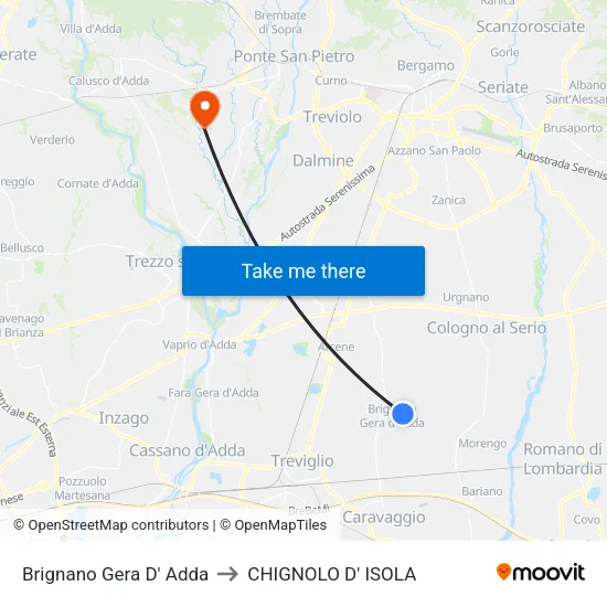 Brignano Gera D' Adda to CHIGNOLO D' ISOLA map