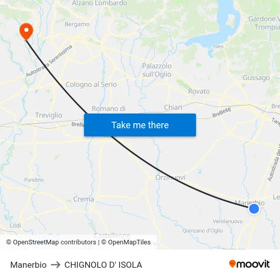 Manerbio to Chignolo D' Isola map