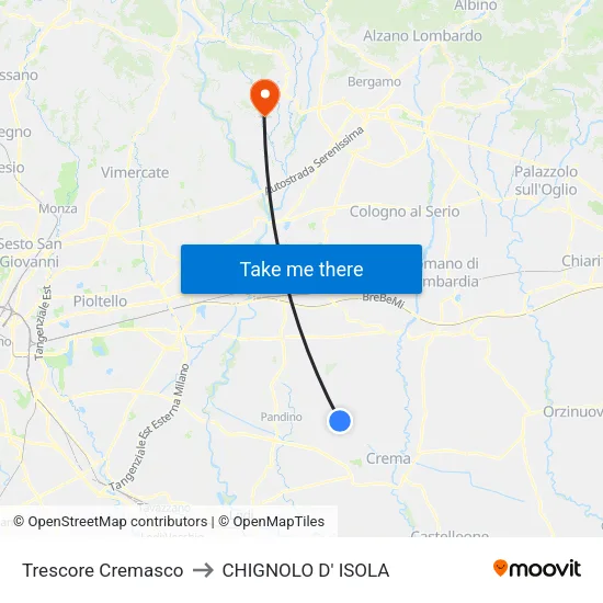 Trescore Cremasco to CHIGNOLO D' ISOLA map