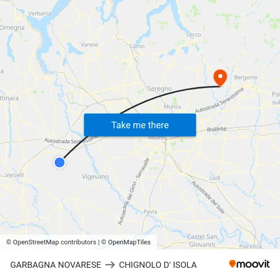 GARBAGNA NOVARESE to CHIGNOLO D' ISOLA map