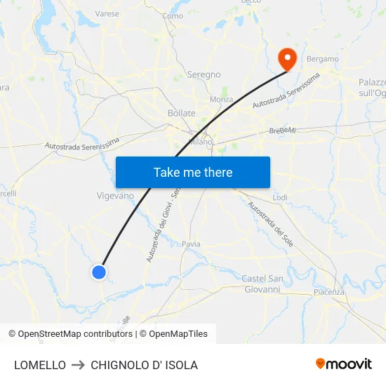 Lomello to Chignolo D' Isola map