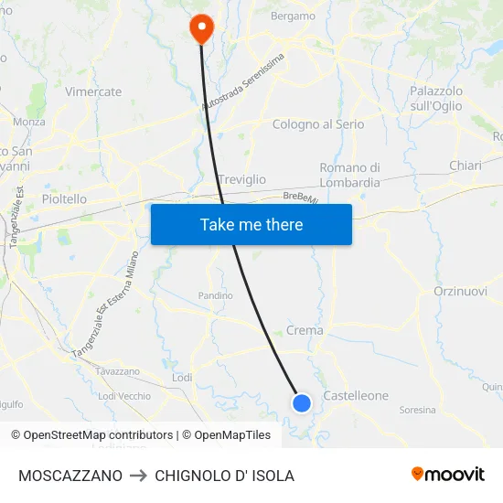 MOSCAZZANO to CHIGNOLO D' ISOLA map