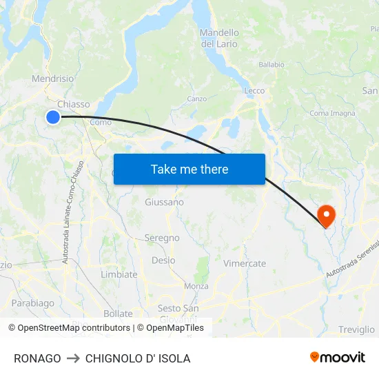 RONAGO to CHIGNOLO D' ISOLA map