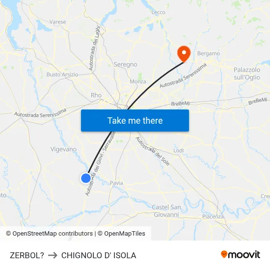 Zerbol to Chignolo D' Isola map