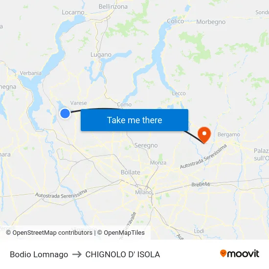 Bodio Lomnago to CHIGNOLO D' ISOLA map