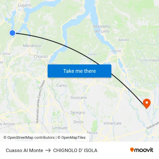 Cuasso Al Monte to Chignolo D' Isola map