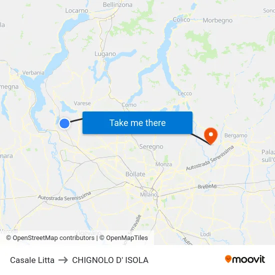Casale Litta to CHIGNOLO D' ISOLA map