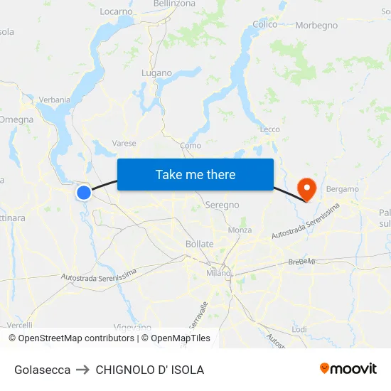 Golasecca to CHIGNOLO D' ISOLA map