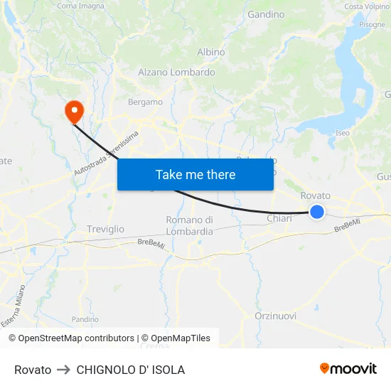 Rovato to CHIGNOLO D' ISOLA map