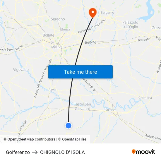 Golferenzo to Chignolo D' Isola map