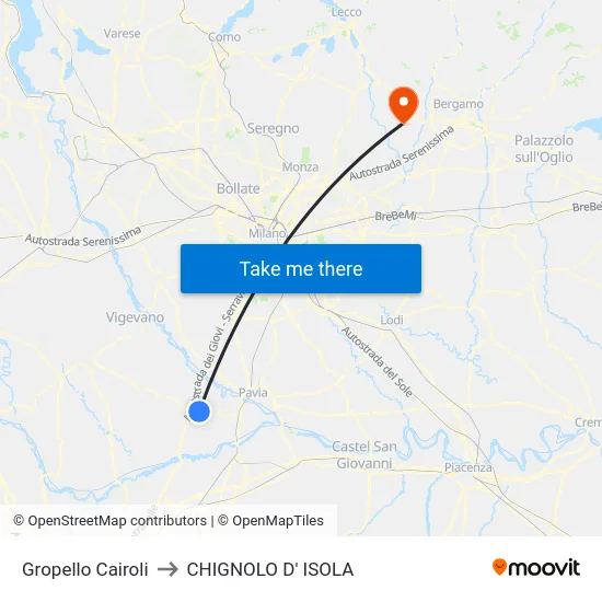 Gropello Cairoli to CHIGNOLO D' ISOLA map