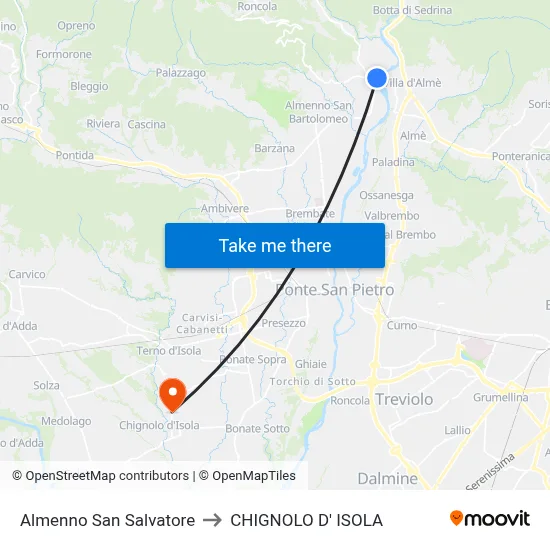 Almenno San Salvatore to Chignolo D' Isola map