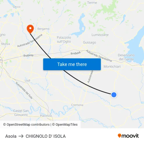 Asola to CHIGNOLO D' ISOLA map