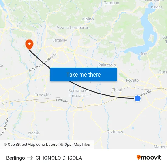 Berlingo to Chignolo D' Isola map