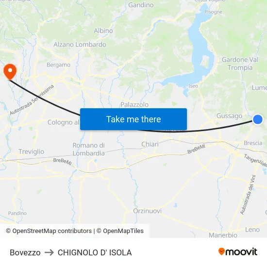 Bovezzo to Chignolo D' Isola map