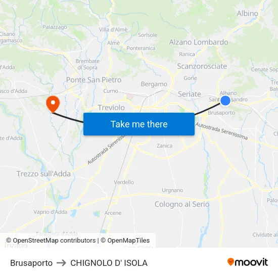 Brusaporto to CHIGNOLO D' ISOLA map