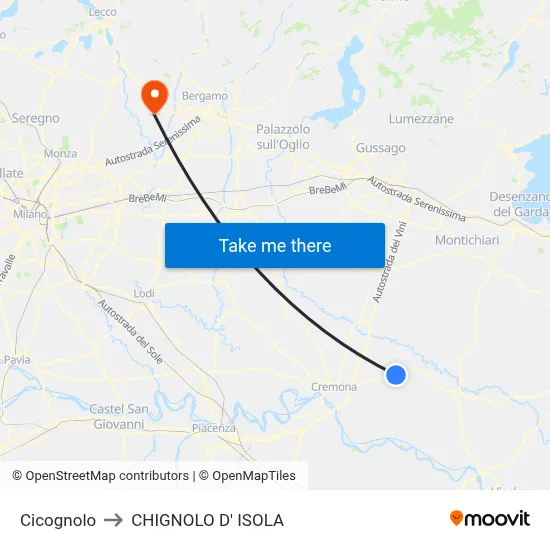 Cicognolo to Chignolo D' Isola map