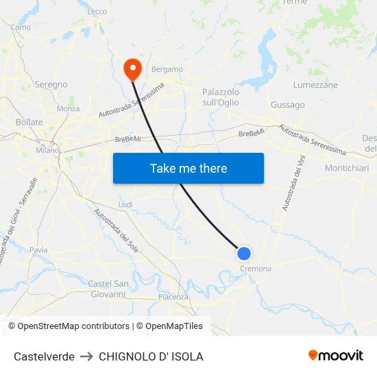 Castelverde to CHIGNOLO D' ISOLA map