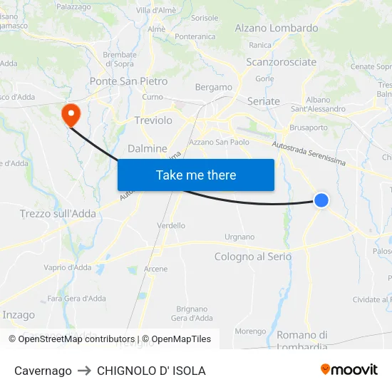 Cavernago to CHIGNOLO D' ISOLA map