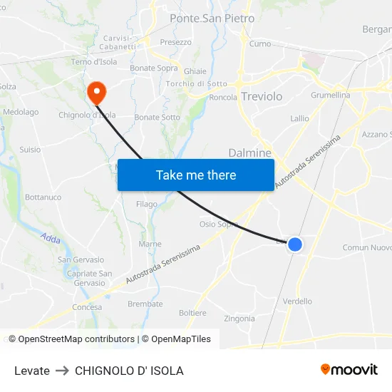 Levate to Chignolo D' Isola map