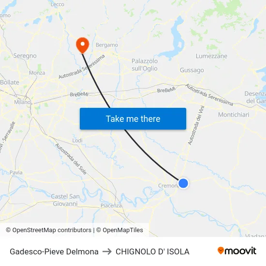 Gadesco-Pieve Delmona to CHIGNOLO D' ISOLA map