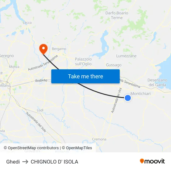 Ghedi to CHIGNOLO D' ISOLA map