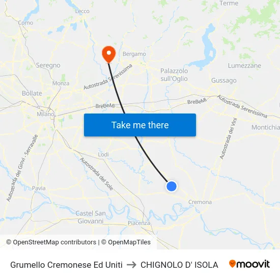 Grumello Cremonese Ed Uniti to CHIGNOLO D' ISOLA map