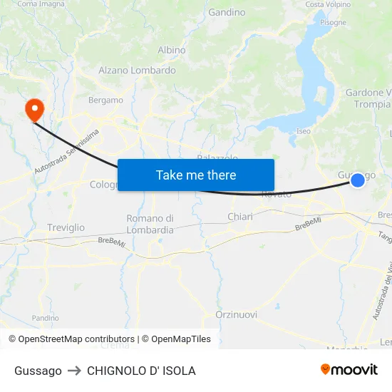 Gussago to Chignolo D' Isola map