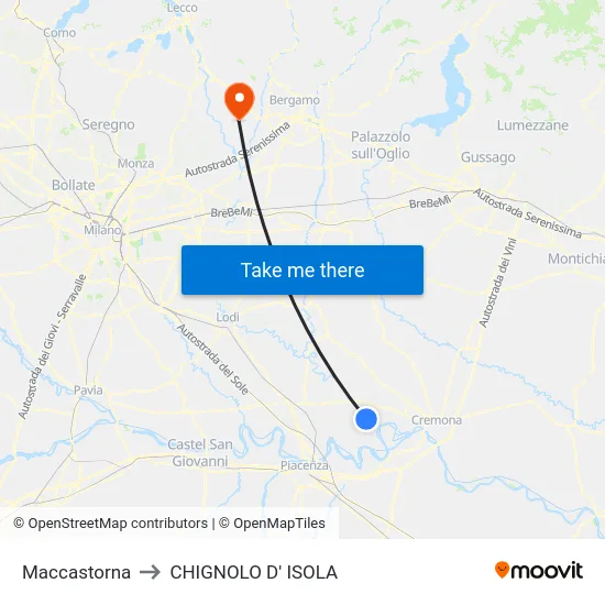 Maccastorna to Chignolo D' Isola map