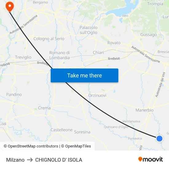Milzano to Chignolo D' Isola map