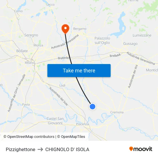 Pizzighettone to Chignolo D' Isola map