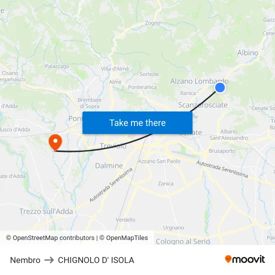 Nembro to CHIGNOLO D' ISOLA map