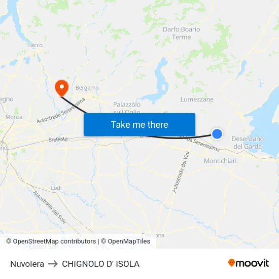 Nuvolera to CHIGNOLO D' ISOLA map