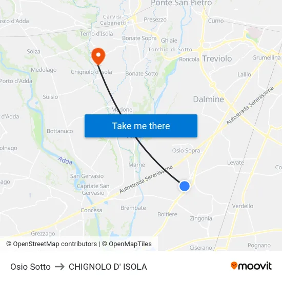 Osio Sotto to CHIGNOLO D' ISOLA map