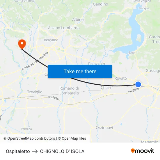 Ospitaletto to Chignolo D' Isola map