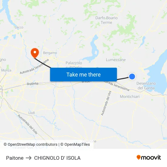 Paitone to CHIGNOLO D' ISOLA map