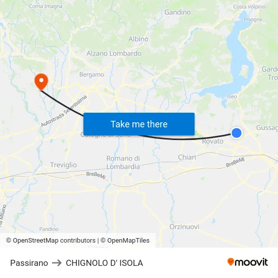 Passirano to CHIGNOLO D' ISOLA map