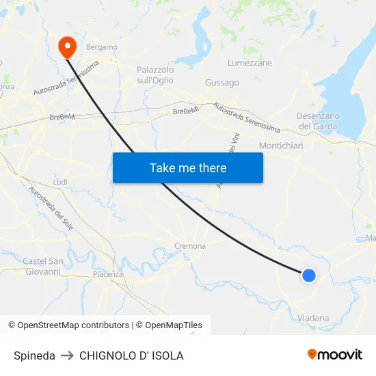 Spineda to Chignolo D' Isola map