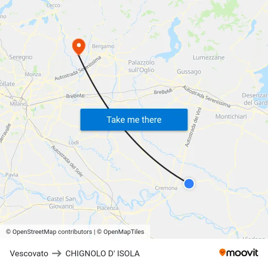 Vescovato to CHIGNOLO D' ISOLA map