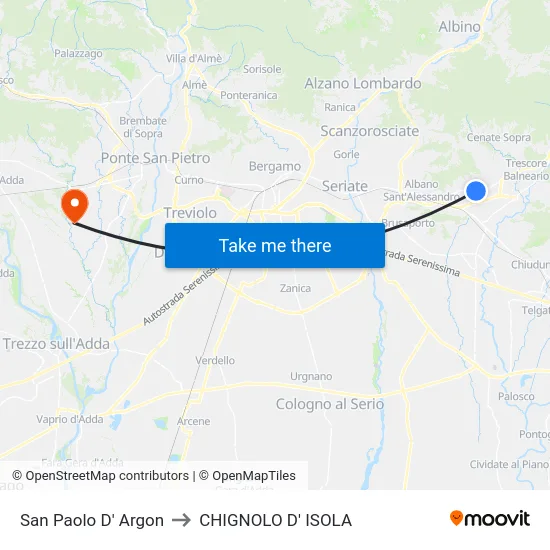 San Paolo D' Argon to CHIGNOLO D' ISOLA map