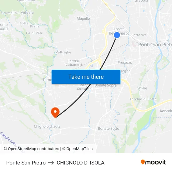 Ponte San Pietro to CHIGNOLO D' ISOLA map