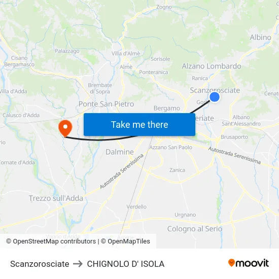 Scanzorosciate to Chignolo D' Isola map